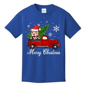 Pitbull Dog Riding Red Truck Christmas Decorations Pajama Gift Kids T-Shirt