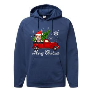 Pitbull Dog Riding Red Truck Christmas Decorations Pajama Gift Performance Fleece Hoodie