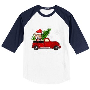 Pitbull Dog Riding Red Truck Christmas Decorations Pajama Gift Baseball Sleeve Shirt