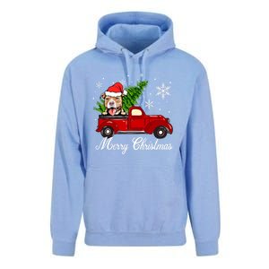 Pitbull Dog Riding Red Truck Christmas Decorations Pajama Gift Unisex Surf Hoodie