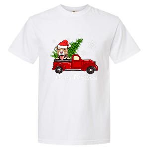 Pitbull Dog Riding Red Truck Christmas Decorations Pajama Gift Garment-Dyed Heavyweight T-Shirt