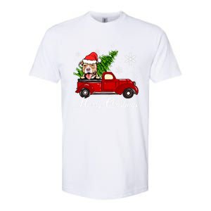 Pitbull Dog Riding Red Truck Christmas Decorations Pajama Gift Softstyle CVC T-Shirt