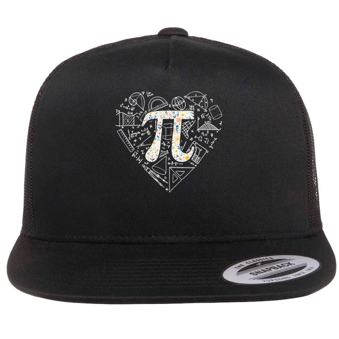 Pi Day Retro Floral Pi Teacher Math Mathematics Happy Pi Day Flat Bill Trucker Hat