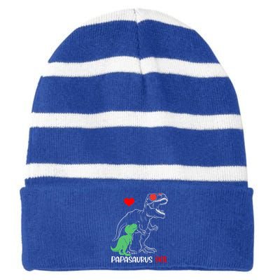 Papasaurus Daddy Rex Autism Awareness Proud Dad Gift Striped Beanie with Solid Band