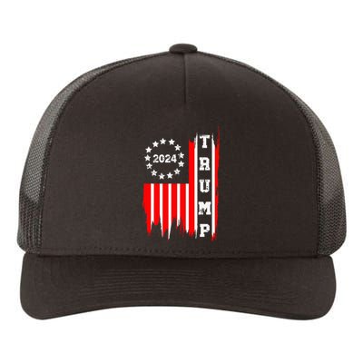 Patriotic Distressed Retro Vintage American Flag Trump 2024 Yupoong Adult 5-Panel Trucker Hat