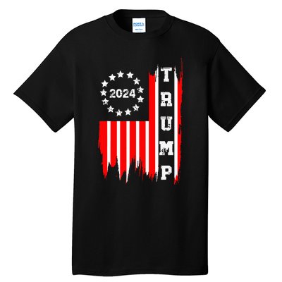 Patriotic Distressed Retro Vintage American Flag Trump 2024 Tall T-Shirt