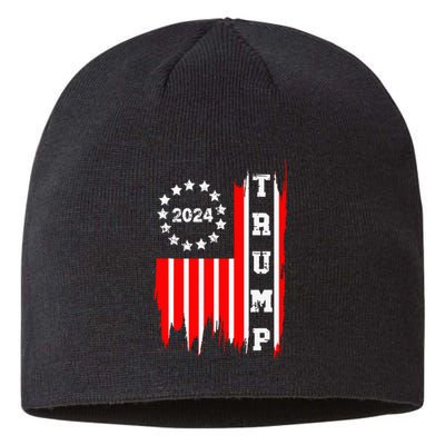 Patriotic Distressed Retro Vintage American Flag Trump 2024 Sustainable Beanie