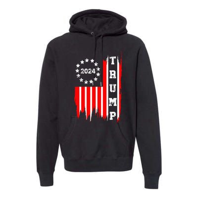 Patriotic Distressed Retro Vintage American Flag Trump 2024 Premium Hoodie