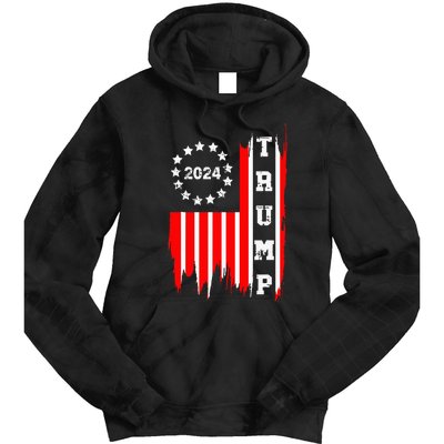 Patriotic Distressed Retro Vintage American Flag Trump 2024 Tie Dye Hoodie