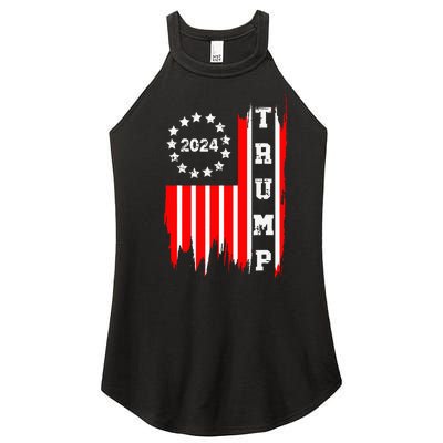 Patriotic Distressed Retro Vintage American Flag Trump 2024 Women’s Perfect Tri Rocker Tank