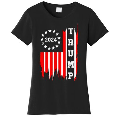 Patriotic Distressed Retro Vintage American Flag Trump 2024 Women's T-Shirt