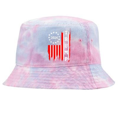 Patriotic Distressed Retro Vintage American Flag Trump 2024 Tie-Dyed Bucket Hat