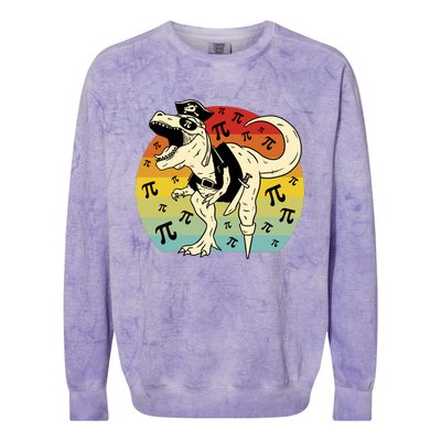 Pirate Dinosaur Retro Sunset Pi 3.14159 Colorblast Crewneck Sweatshirt