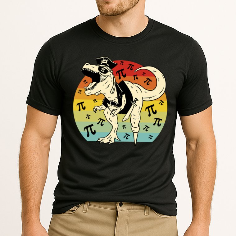 Pirate Dinosaur Retro Sunset Pi 3.14159 Performance Shirt