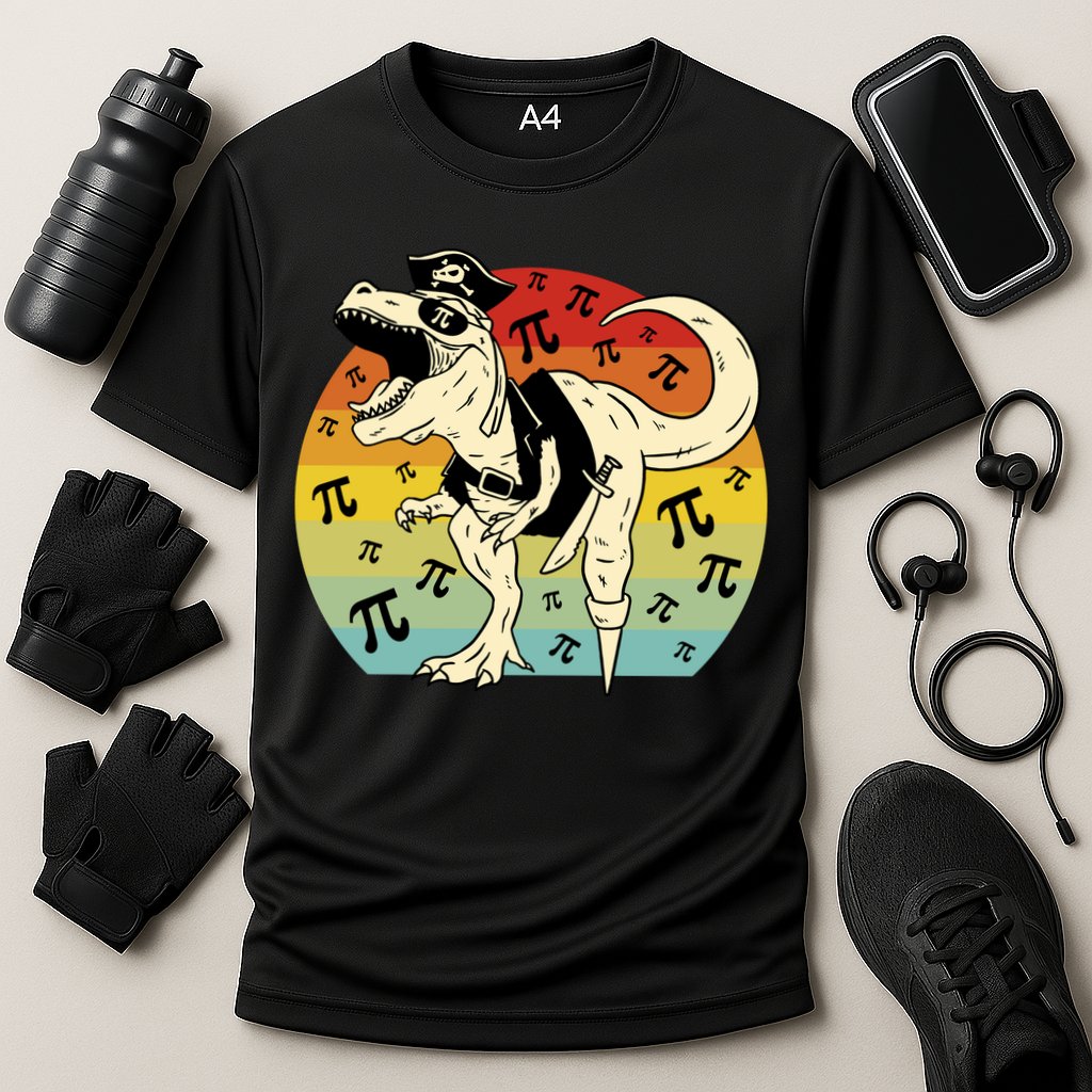 Pirate Dinosaur Retro Sunset Pi 3.14159 Performance Shirt
