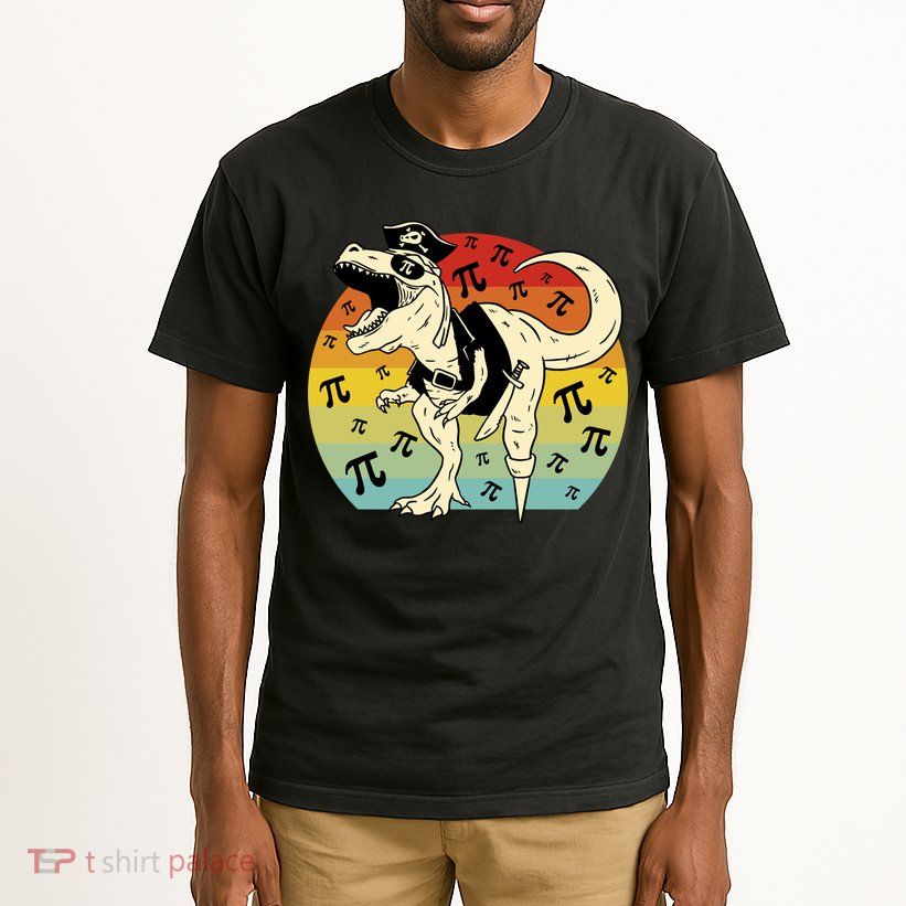 Pirate Dinosaur Retro Sunset Pi 3.14159 Tall T-Shirt