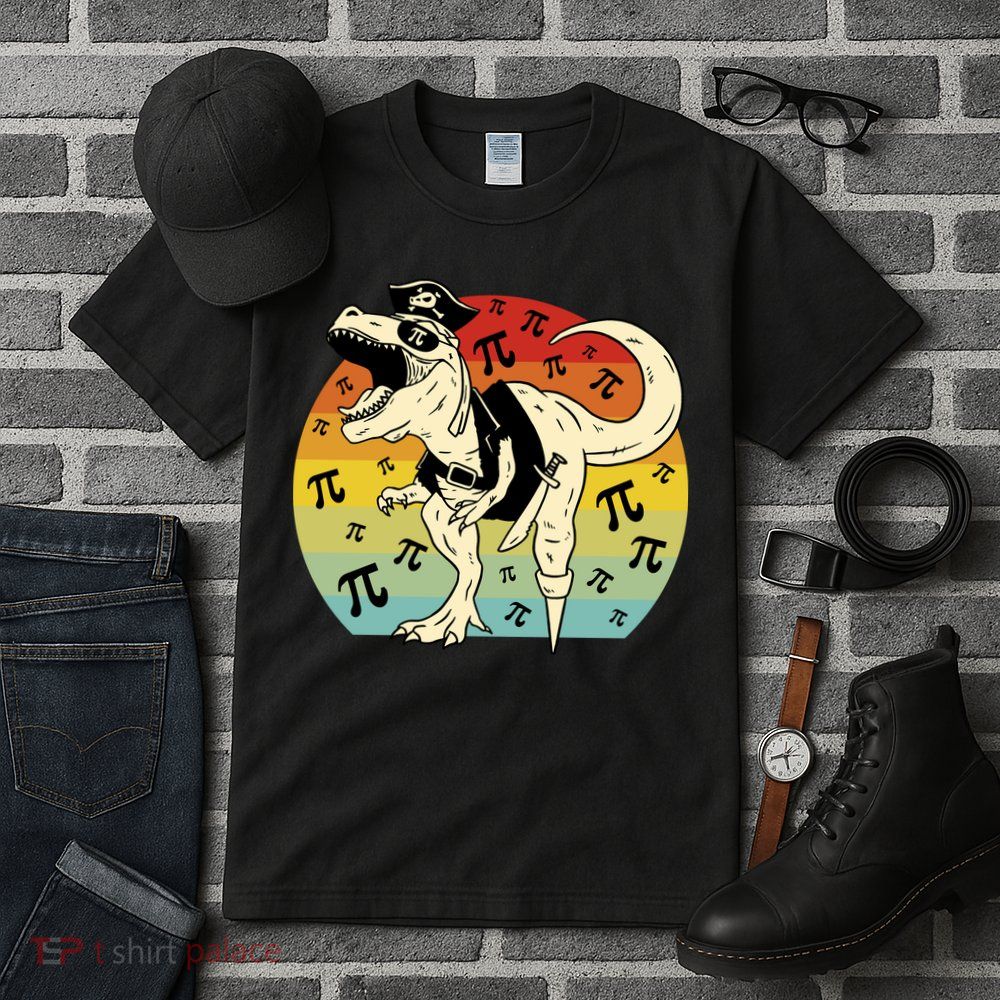 Pirate Dinosaur Retro Sunset Pi 3.14159 Tall T-Shirt