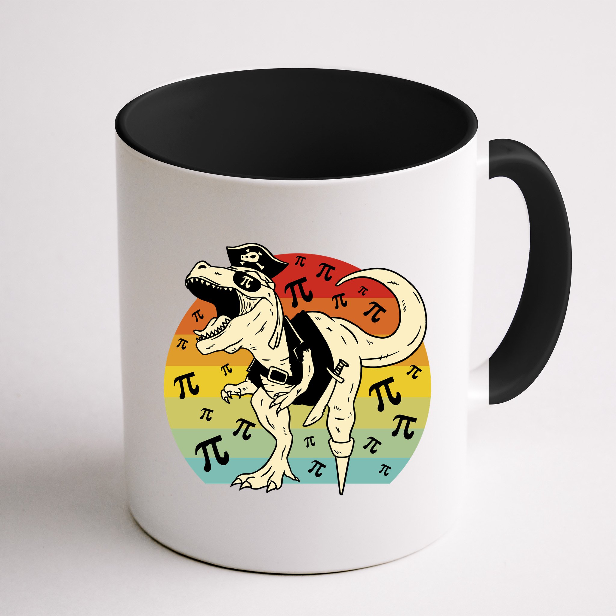 Pirate Dinosaur Retro Sunset Pi 3.14159 Mug