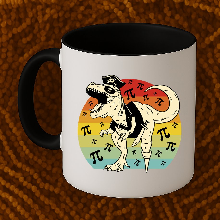 Pirate Dinosaur Retro Sunset Pi 3.14159 Mug