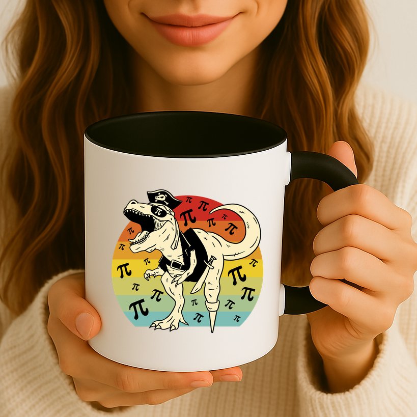 Pirate Dinosaur Retro Sunset Pi 3.14159 Mug