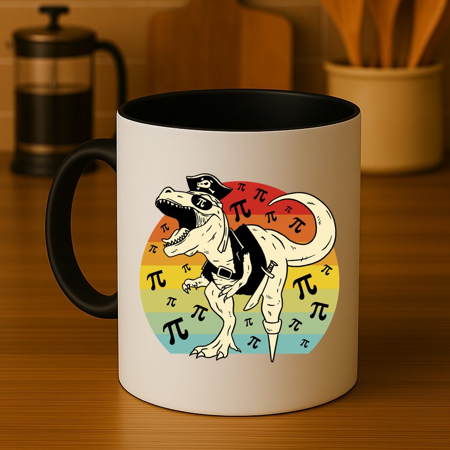 Pirate Dinosaur Retro Sunset Pi 3.14159 Mug