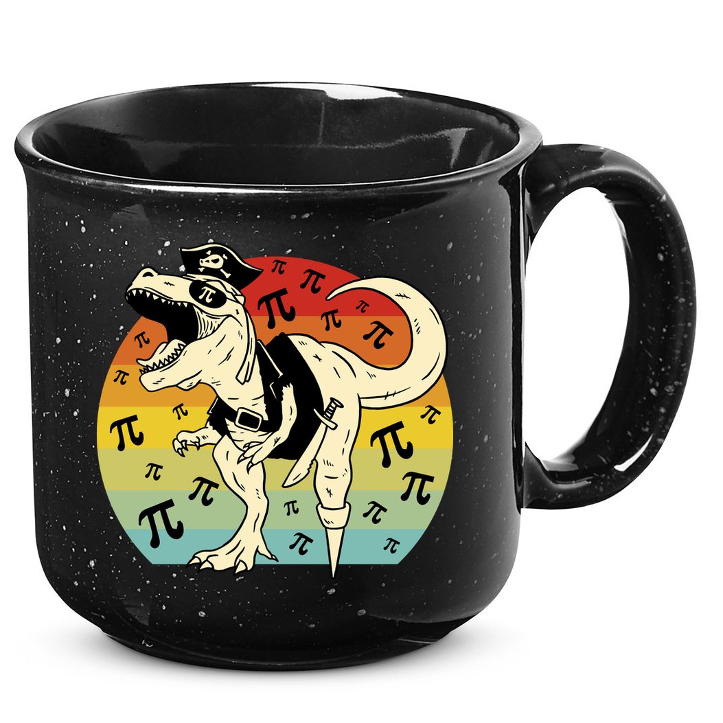 Pirate Dinosaur Retro Sunset Pi 3.14159 15oz Campfire Ceramic Mug