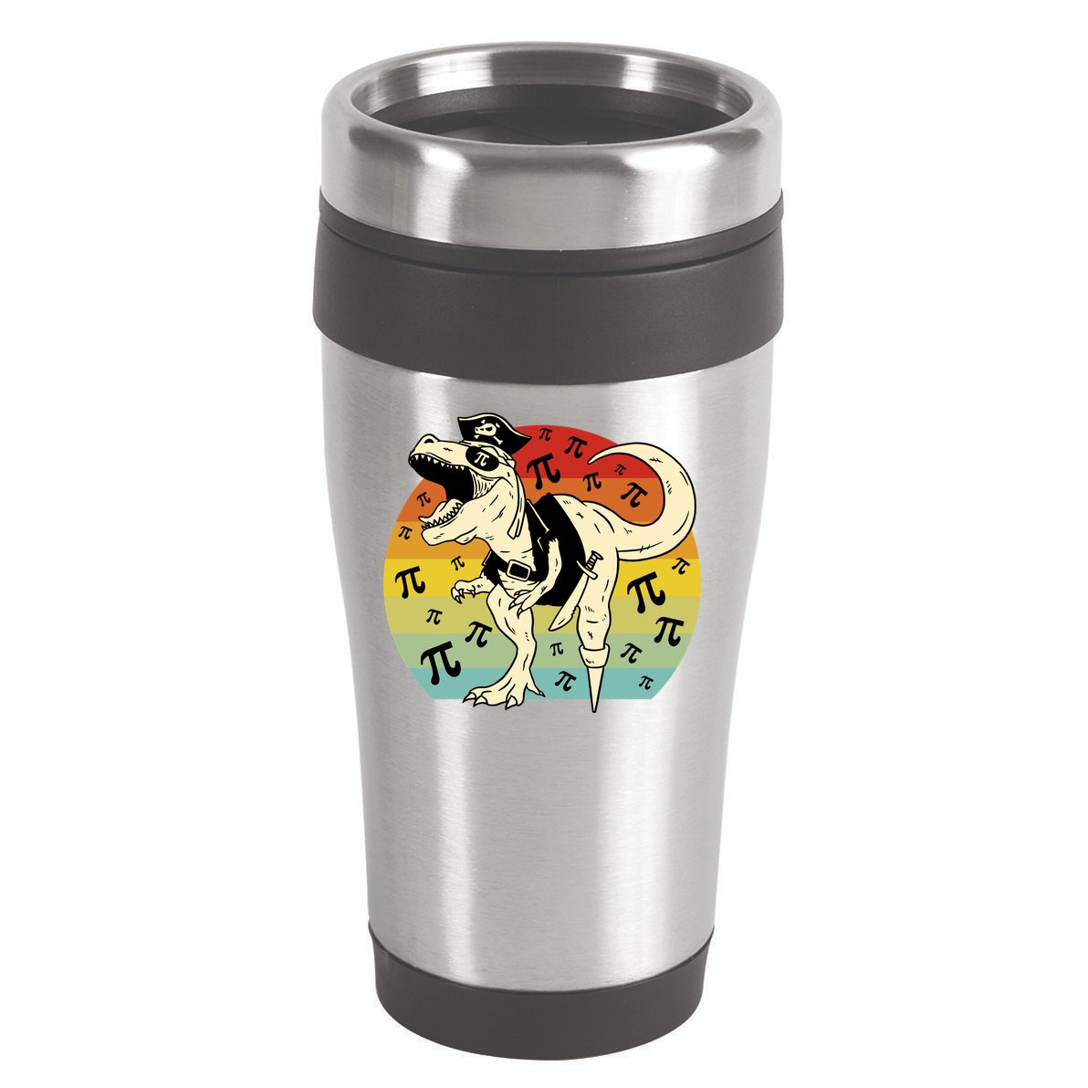 Pirate Dinosaur Retro Sunset Pi 3.14159 16oz Travel Tumbler