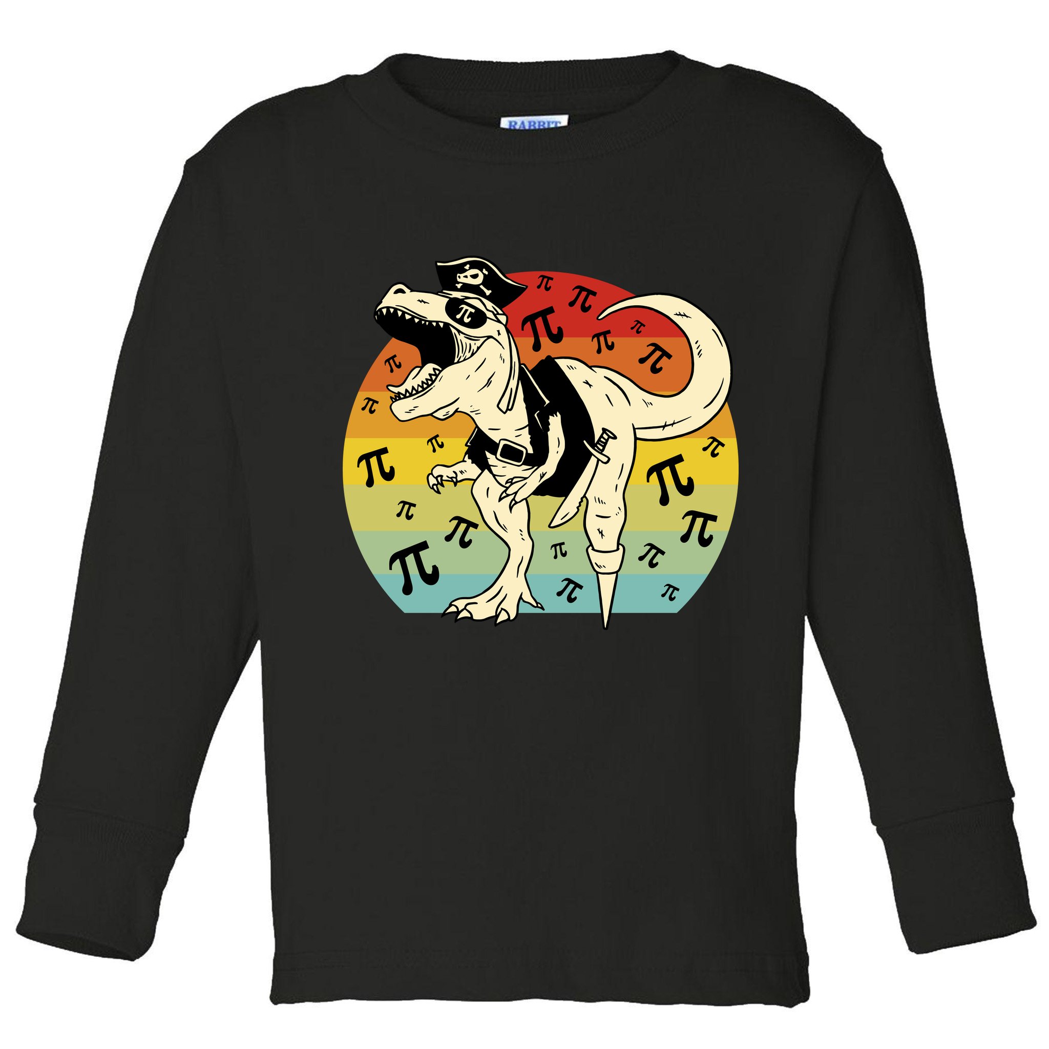 Pirate Dinosaur Retro Sunset Pi 3.14159 Toddler Long Sleeve Shirt