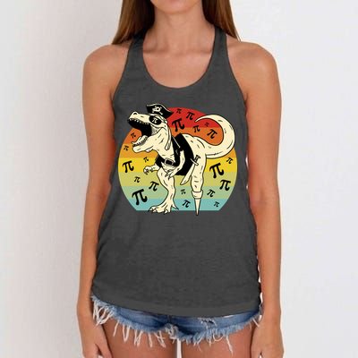 Pirate Dinosaur Retro Sunset Pi 3.14159 Women's Knotted Racerback Tank