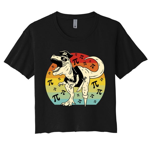 Pirate Dinosaur Retro Sunset Pi 3.14159 Crop Top