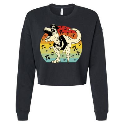 Pirate Dinosaur Retro Sunset Pi 3.14159 Cropped Pullover Crew