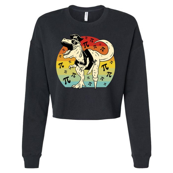 Pirate Dinosaur Retro Sunset Pi 3.14159 Cropped Pullover Crew
