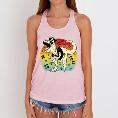 Pirate Dinosaur Retro Sunset Pi 3.14159 Women's Knotted Racerback Tank