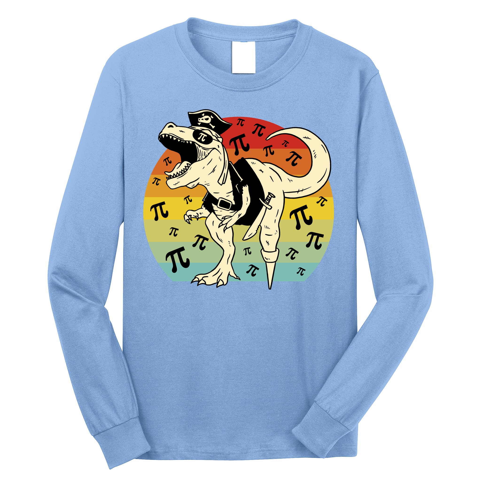 Pirate Dinosaur Retro Sunset Pi 3.14159 Long Sleeve Shirt