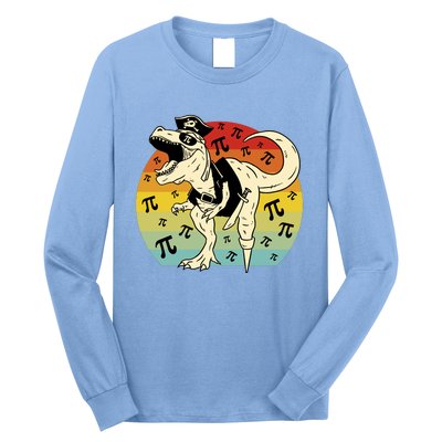 Pirate Dinosaur Retro Sunset Pi 3.14159 Long Sleeve Shirt