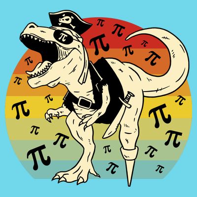 Pirate Dinosaur Retro Sunset Pi 3.14159 T-Shirt