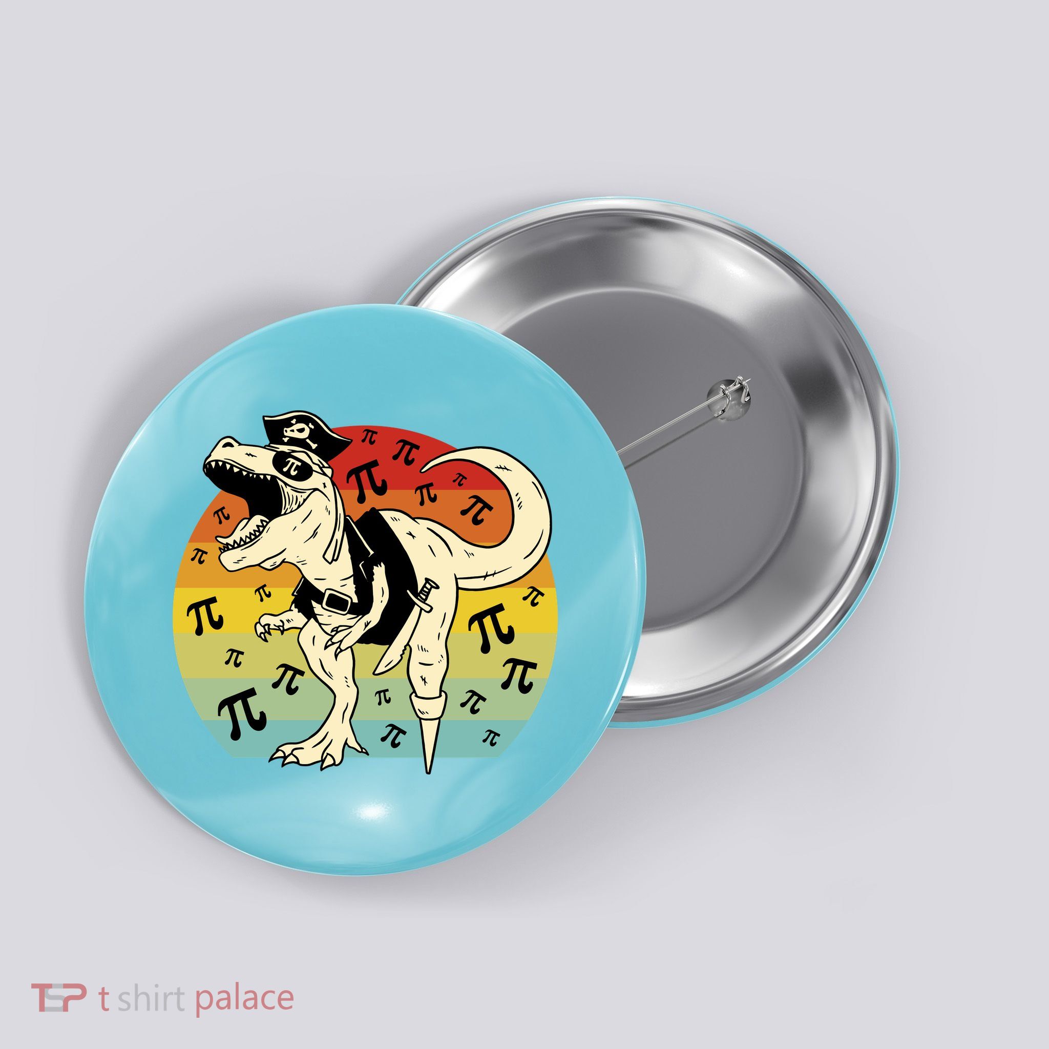 Pirate Dinosaur Retro Sunset Pi 3.14159 Button