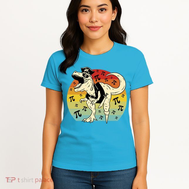 Pirate Dinosaur Retro Sunset Pi 3.14159 Womens T-Shirt
