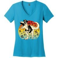 Pirate Dinosaur Retro Sunset Pi 3.14159 Women's V-Neck T-Shirt