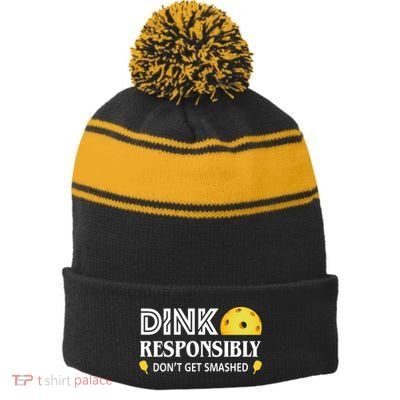 Pickleball Drink Responsibly Stripe Pom Pom Beanie