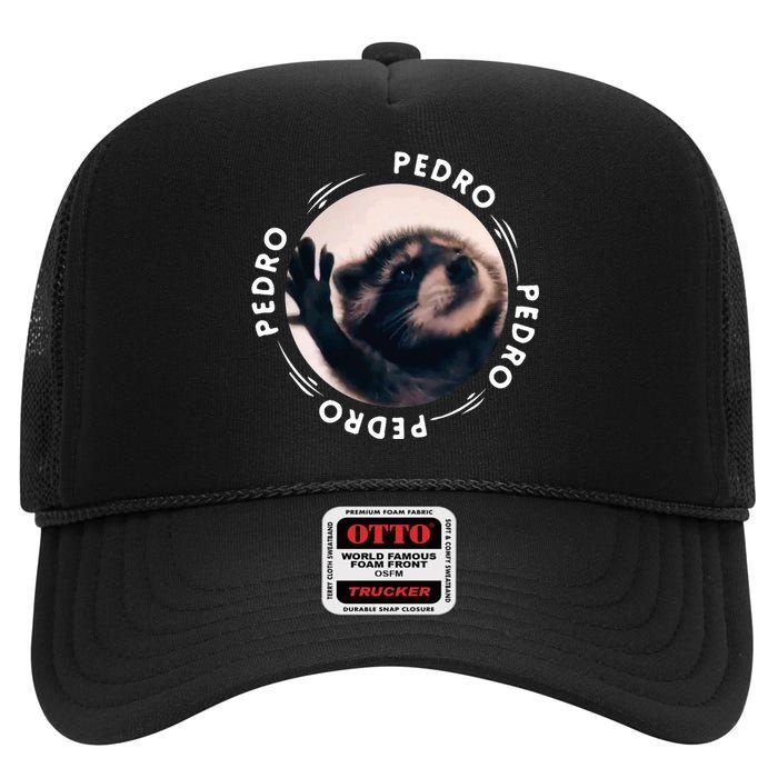 Pedro Dancing Raccoon Pedro Pedro Dancing Raccoon Meme High Crown Mesh Back Trucker Hat