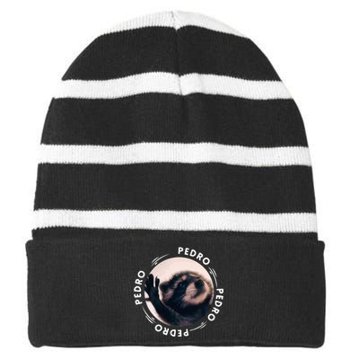 Pedro Dancing Raccoon Pedro Pedro Dancing Raccoon Meme Striped Beanie with Solid Band