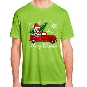 Pitbull Dog Riding Red Truck Christmas Decorations Pajama Sweatshirt Adult ChromaSoft Performance T-Shirt