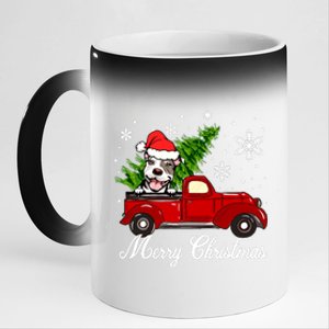 Pitbull Dog Riding Red Truck Christmas Decorations Pajama Sweatshirt 11oz Black Color Changing Mug