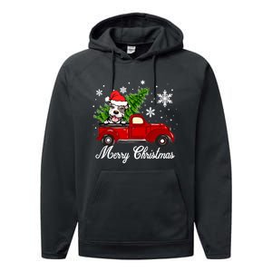 Pitbull Dog Riding Red Truck Christmas Decorations Pajama Sweatshirt Performance Fleece Hoodie