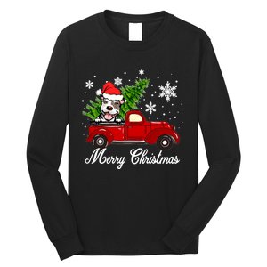 Pitbull Dog Riding Red Truck Christmas Decorations Pajama Sweatshirt Long Sleeve Shirt