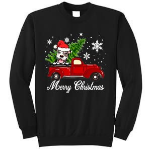 Pitbull Dog Riding Red Truck Christmas Decorations Pajama Sweatshirt Sweatshirt