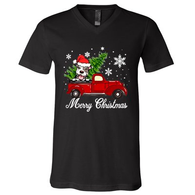 Pitbull Dog Riding Red Truck Christmas Decorations Pajama Sweatshirt V-Neck T-Shirt