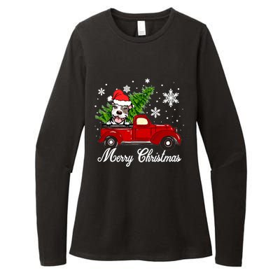 Pitbull Dog Riding Red Truck Christmas Decorations Pajama Sweatshirt Womens CVC Long Sleeve Shirt