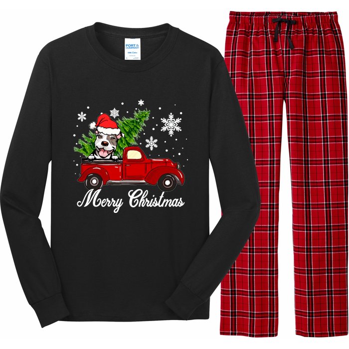 Pitbull Dog Riding Red Truck Christmas Decorations Pajama Sweatshirt Long Sleeve Pajama Set